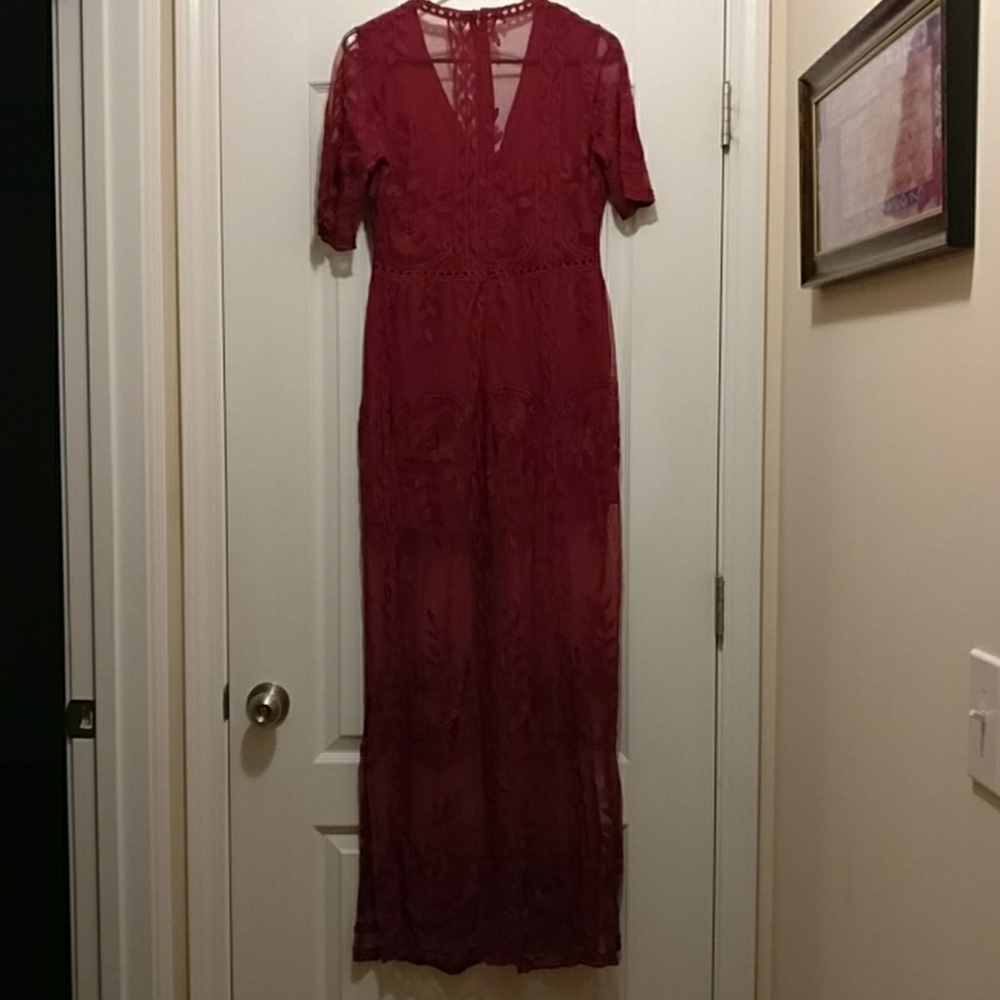 Red Embroidered Lace Maxi Romper - Picture 6 of 8